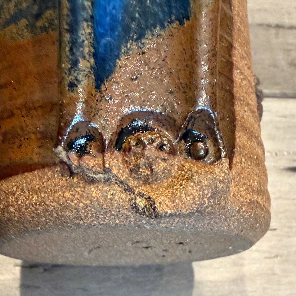Vintage Handcrafted Brown Ceramic Character Mug with Blue Accent - Picture 5 of 10